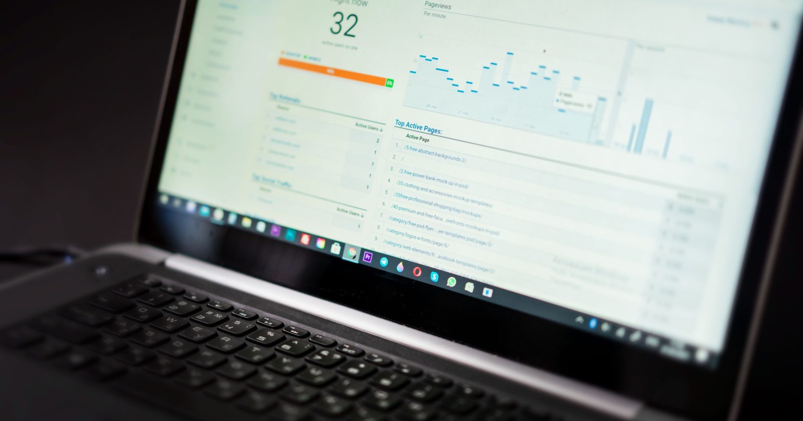 Computador portátil que muestra un panel de indicadores con gráficas y un valor numérico
